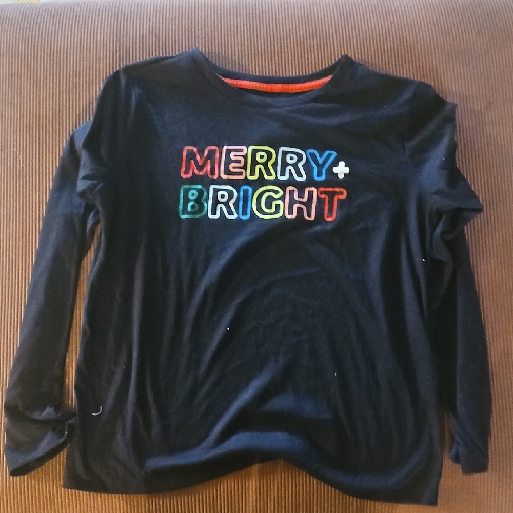 Cat & Jack Black Long Sleeve Shirt with Colorful 'Merry + Bright' Design